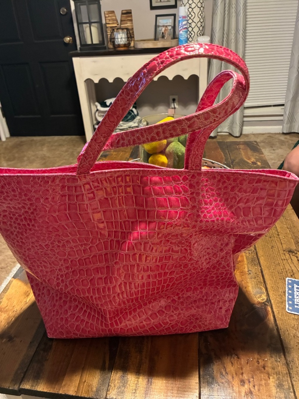 Croc-Embossed Hot Pink Bath & Body Works Tote Bag - Women's Carryall